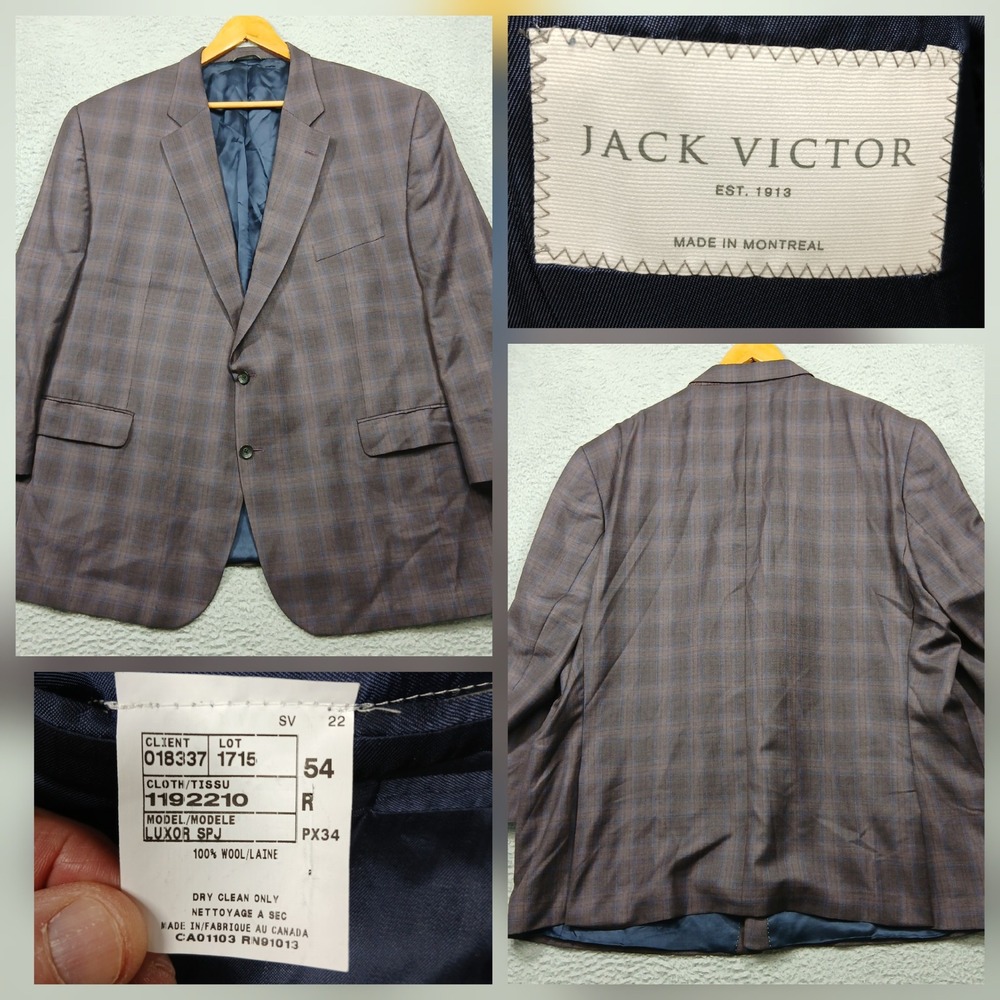 Jack Victor Men's 54R Brown Plaid 100% Wool Blazer Sport Coat Canada